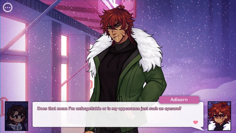 Online Obsession dialogue scene with a character in a softly lit room